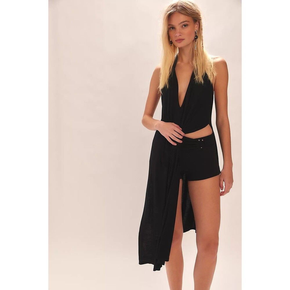 Free People Free-Est Party Perfect Maxi Midi Tunic Top Halter Black XL 284228
